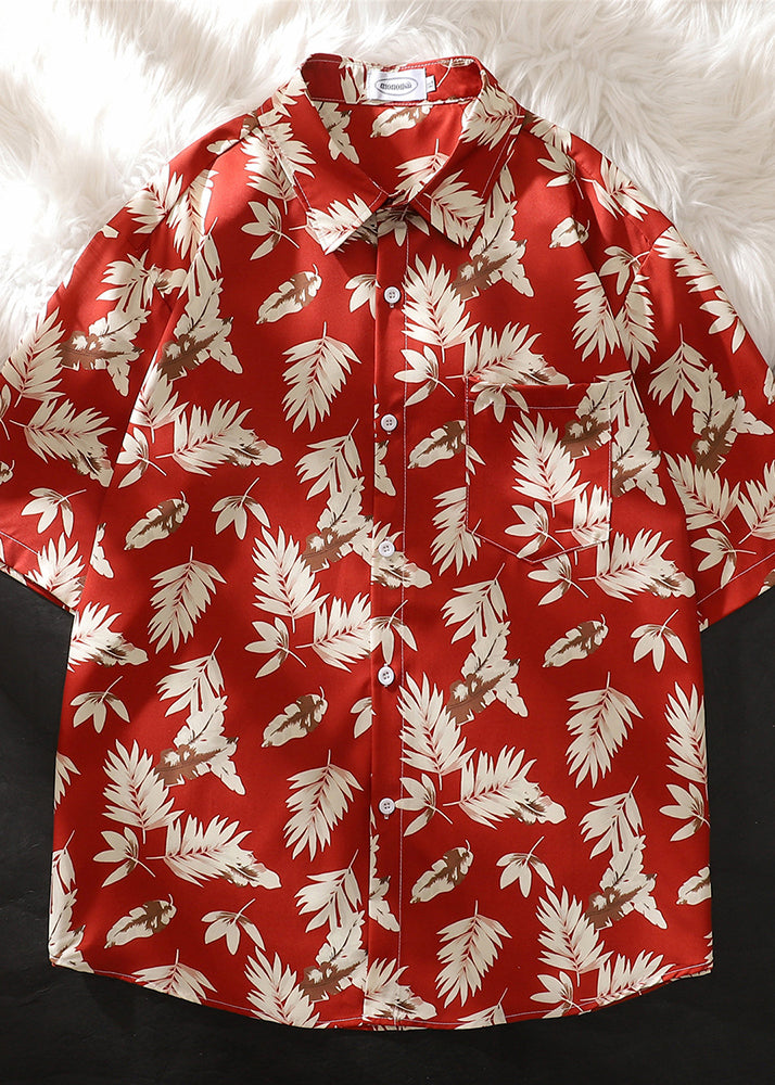 Streetwear Red Print Men Hawaiian Shirts Summer