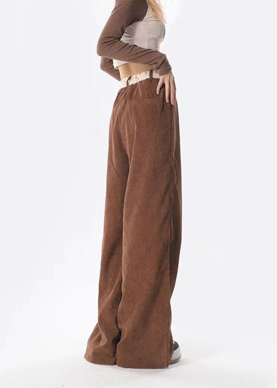 Streetwear Style Brown Pockets Corduroy Wide Leg Pants Spring