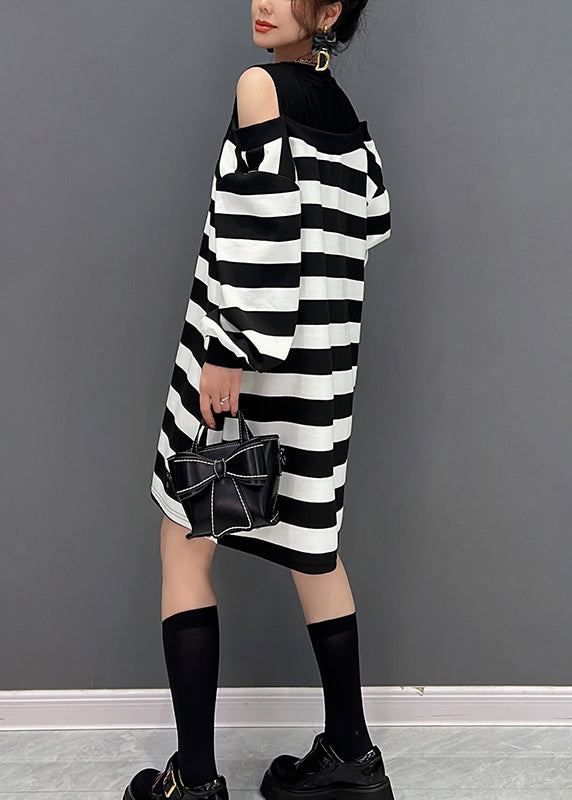 Striped O-Neck Fake Two Pieces Knit Mid Dresses Winter