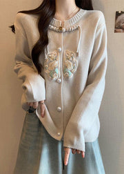 Style Apricot Tassel Button Patchwork Knit Coat Fall