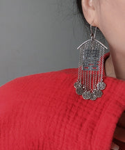 Style Baby Blue Silver Happy Word Tassel Drop Earrings