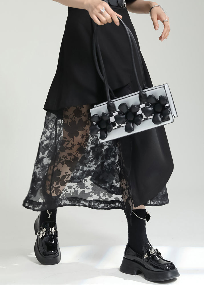 Style Black Asymmetrical Tulle Patchwork Cotton Skirts Summer