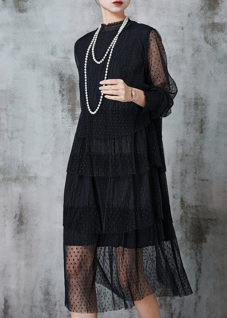 Style Black Dot Hollow Out Tulle Long Dresses Summer