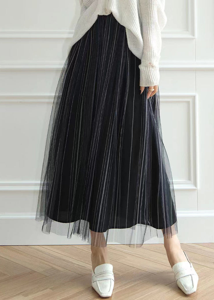 Style Black Gradient High Waist Tulle Pleated Skirt Spring