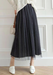 Style Black Gradient High Waist Tulle Pleated Skirt Spring