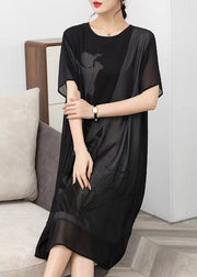 Style Black O Neck Print Patchwork Chiffon Dress Summer