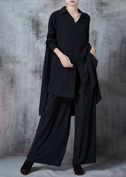 Style Black Oversized Low High Design Chiffon Two Pieces Set Fall