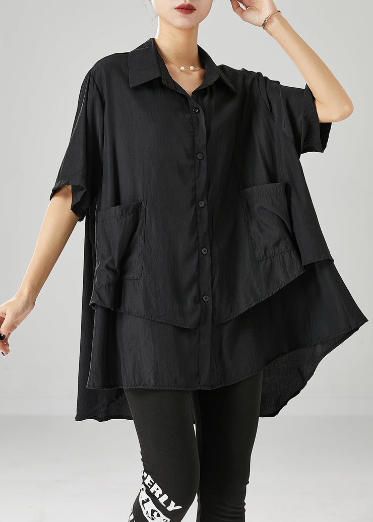 Style Black Oversized Patchwork Cotton Blouses Summer