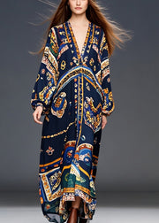 Style Black Oversized Print Chiffon Robe Dresses Fall