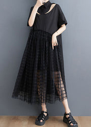 Style Black Peter Pan Collar Patchwork Tulle Shirts Dress Summer