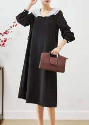 Style Black Peter Pan Collar Slim Fit Spandex Maxi Dress Fall