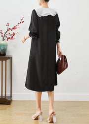 Style Black Peter Pan Collar Slim Fit Spandex Maxi Dress Fall