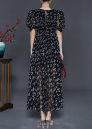 Style Black Puff Sleeve Print Chiffon Party Dress