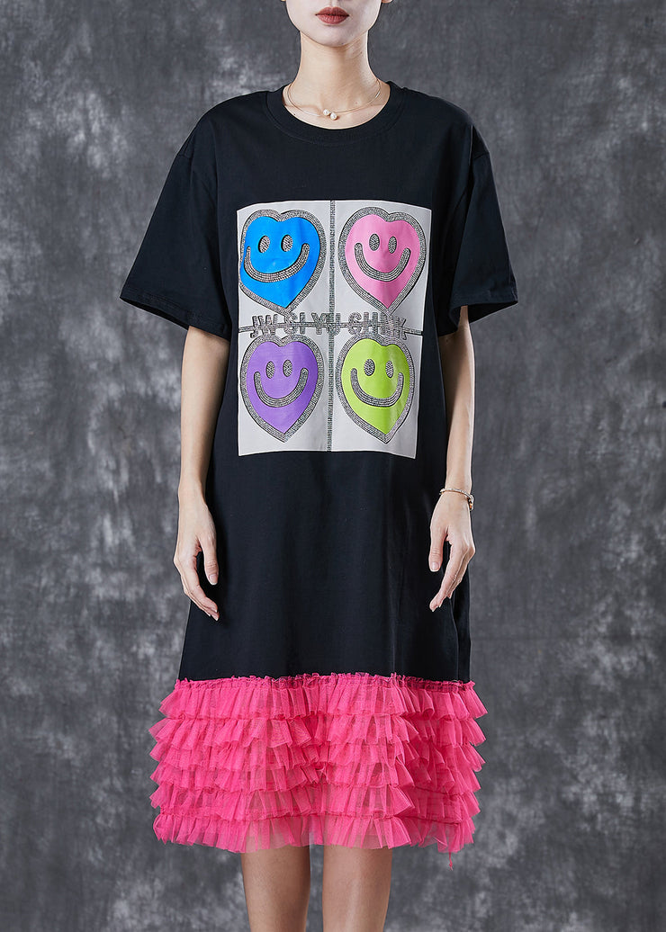 Style Black Smiling Face Patchwork Cotton Vacation Dresses Summer