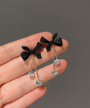 Style Black Sterling Silver Alloy Zircon Bow Tassel Drop Earrings