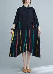 Style Black Striped Patchwork Maxi Shirts Dresses Summer