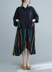 Style Black Striped Patchwork Maxi Shirts Dresses Summer