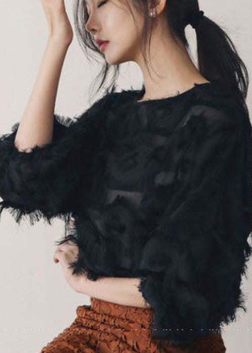 Style Black Tasseled Oversized Shirt Fall