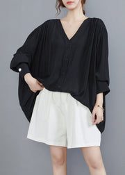 Style Black V Neck Oversized Cotton UPF 50+ Shirts Summer