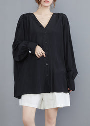 Style Black V Neck Oversized Cotton UPF 50+ Shirts Summer