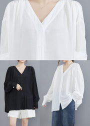 Style Black V Neck Oversized Cotton UPF 50+ Shirts Summer