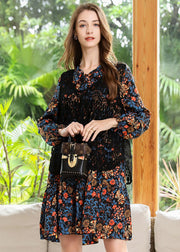 Style Black V Neck Print Chiffon Shirt Dress And Vest Two Piece Set Spring