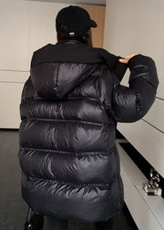 Style Black Zip Up Pockets Duck Down Hooded Coats Winter