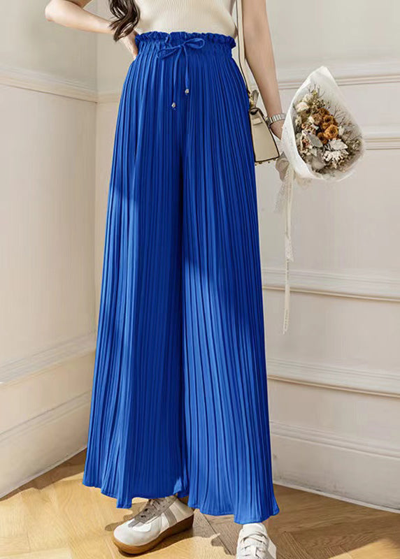 Style Blue High Waist Wrinkled Chiffon Wide Leg Pants Spring Summer