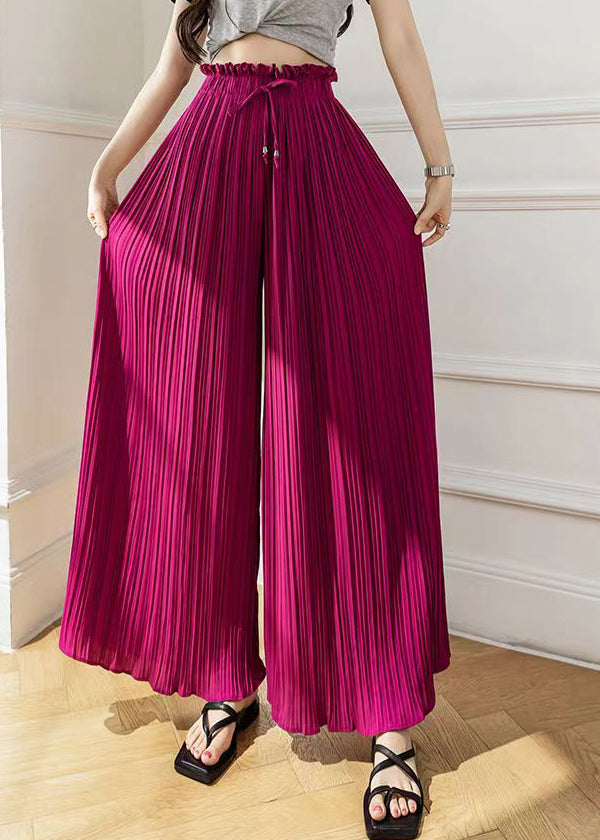 Style Blue High Waist Wrinkled Chiffon Wide Leg Pants Spring Summer