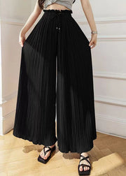 Style Blue High Waist Wrinkled Chiffon Wide Leg Pants Spring Summer