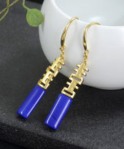 Style Blue Ore Sterling Silver Inlaid Cuboid Drop Earrings