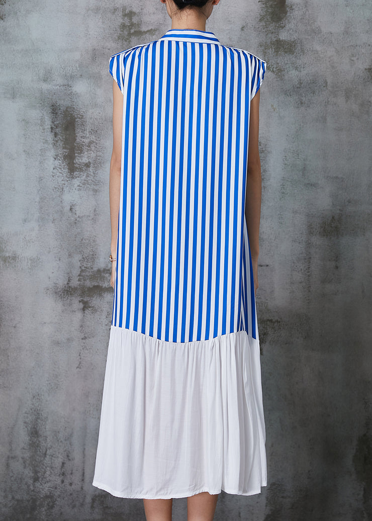 Style Blue Striped Patchwork Cotton Dress Sleeveless