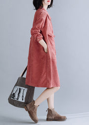 Style Brick Red Oversized Corduroy Vacation Dresses Spring