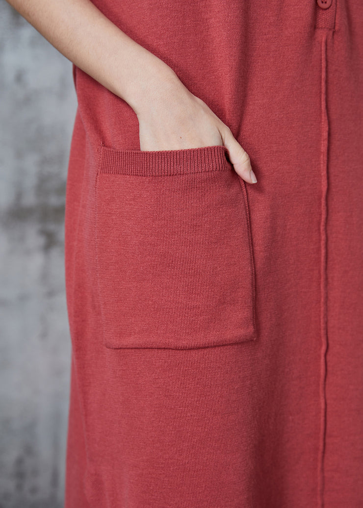 Style Brick Red Side Open Silm Fit Knit Dress Summer