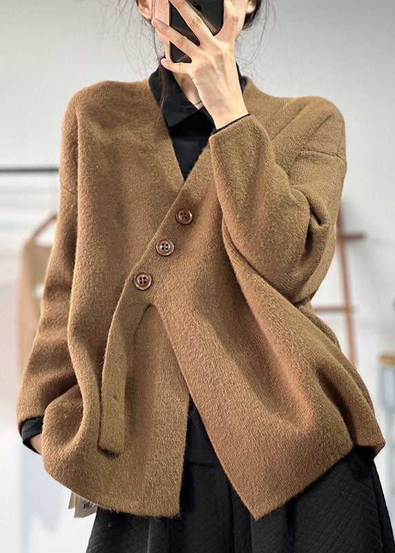 Style Chocolate Asymmetrical Thick Cashmere Knit Pullover Winter