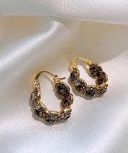 Style Coffee Copper Alloy Zircon Hoop Earrings