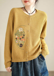 Style Coffee Embroidered Button Patchwork Knitting Coats Fall