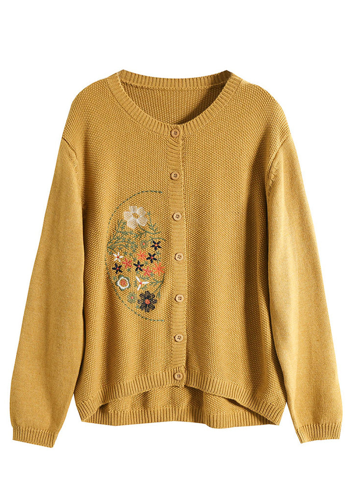 Style Coffee Embroidered Button Patchwork Knitting Coats Fall