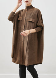 Style Coffee High Neck Oversized Knit Dress Fall