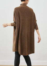 Style Coffee High Neck Oversized Knit Dress Fall