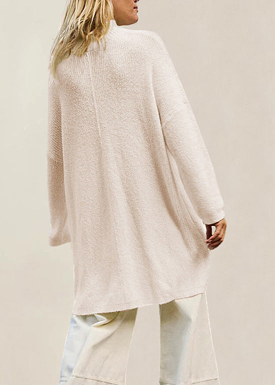 Style Coffee High Neck Side Open Knitwear Dress Fall