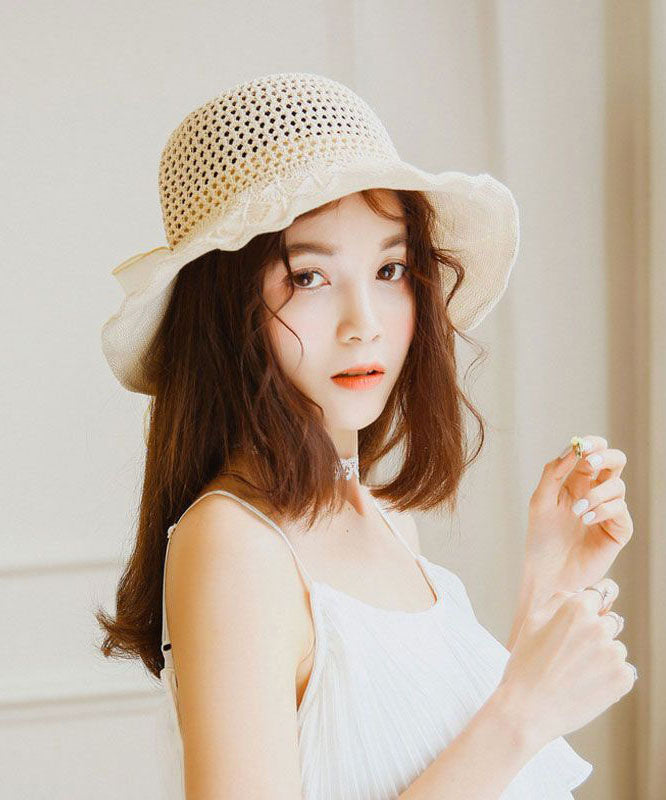 Style Coffee Hollow Out Bow Knit Floppy Sun Hat