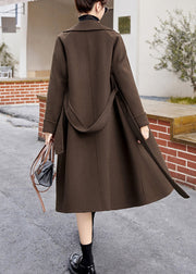 Style Coffee Pockets Patchwork Cashmere Woolen Long Coats Fall