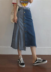 Style Colorblock Asymmetrical Patchwork Tasseled Denim Skirts Summer