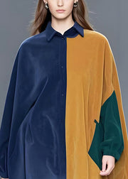 Style Colorblock Oversized Patchwork Corduroy Pullover Coats Spring