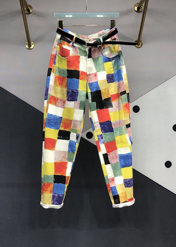 Style DropSum Colours Pockets Patchwork Denim Pants Autumn