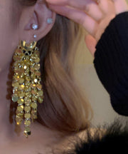 Style Gold Copper Overgild Sequins Tassel Drop Earrings