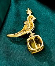 Style Gold Copper Overgild Zircon Gem Stone Little Bird Brooches