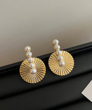 Style Gold Metal Overgild Pearl Stud Earrings