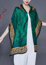 Style Green Hooded Leopard Print Silk Shawl